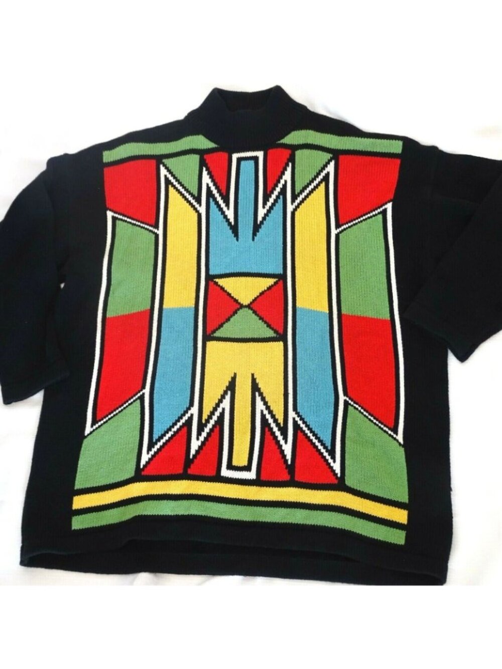 Vintage Mock Neck Sweater Men Women Size XL 1X 2X Colorful Southwestern Tribal - Picture 2 of 6